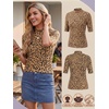 image:imagePrinStory Womens Tops Mock Neck Short Sleeve T Shirts Dressy Casual Ribbed Knit Slim Fit Summer Business Going Out Tops 2026B4 Leopard Apricot