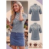 image:imagePrinStory Womens Tops Mock Neck Short Sleeve T Shirts Dressy Casual Ribbed Knit Slim Fit Summer Business Going Out Tops 2026Dw Blue Green Floral