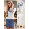image:imagePrinStory Womens Tops Mock Neck Short Sleeve T Shirts Dressy Casual Ribbed Knit Slim Fit Summer Business Going Out Tops 2026Dw White Blue Collar