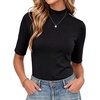 image:imageWomens Dressy Casual Mock Neck Tops Business Casual Half Sleeve Work Shirts01 Black