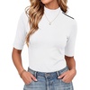image:imageWomens Dressy Casual Mock Neck Tops Business Casual Half Sleeve Work Shirts02 Beige White