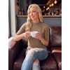 image:imageWomens Dressy Casual Mock Neck Tops Business Casual Half Sleeve Work Shirts05 Khaki