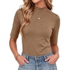 image:imageWomens Dressy Casual Mock Neck Tops Business Casual Half Sleeve Work Shirts05 Khaki