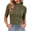 image:imageWomens Dressy Casual Mock Neck Tops Business Casual Half Sleeve Work Shirts06 Army Green