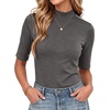 image:imageWomens Dressy Casual Mock Neck Tops Business Casual Half Sleeve Work Shirts07 Dark Gray