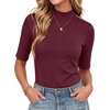 image:imageWomens Dressy Casual Mock Neck Tops Business Casual Half Sleeve Work Shirts08 Wine Red