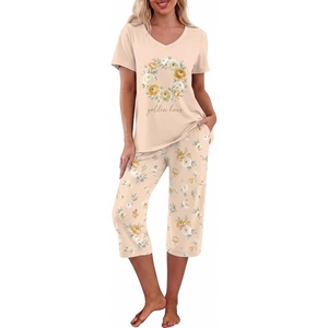 image:imagePrinStory Womens Pajama Sets Capri Pjs Soft Lounge Sets S4XLFpapricot Peony Wreath