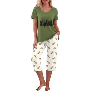 image:imagePrinStory Womens Pajama Sets Capri Pjs Soft Lounge Sets S4XLFparmy Gn Snowy Forest