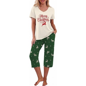 image:imagePrinStory Womens Pajama Sets Capri Pjs Soft Lounge Sets S4XLFpbeige Reindeer