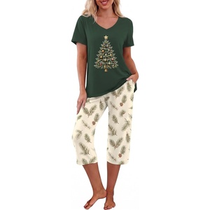 image:imagePrinStory Womens Pajama Sets Capri Pjs Soft Lounge Sets S4XLFpdark Green Tree