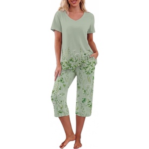 image:imagePrinStory Womens Pajama Sets Capri Pjs Soft Lounge Sets S4XLFplight Green Clover