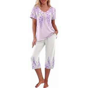 image:imagePrinStory Womens Pajama Sets Capri Pjs Soft Lounge Sets S4XLFplight Pl Wisteria