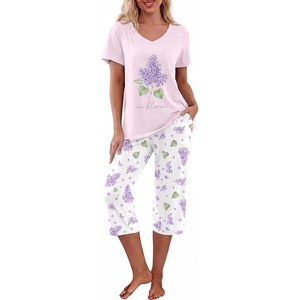image:imagePrinStory Womens Pajama Sets Capri Pjs Soft Lounge Sets S4XLFplight Purple Lilac