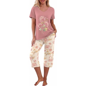 image:imagePrinStory Womens Pajama Sets Capri Pjs Soft Lounge Sets S4XLFppink Chrysanthemum
