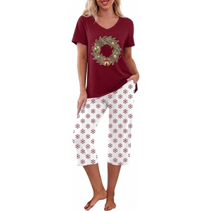 image:imagePrinStory Womens Pajama Sets Capri Pjs Soft Lounge Sets S4XLFpwine Red Bell Ring