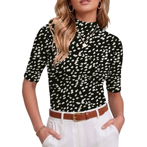 image:imagePrinStory Womens Tops Mock Neck Short Sleeve T Shirts Dressy Casual Ribbed Knit Slim Fit Summer Business Going Out Tops 2026B5 Leopard Black