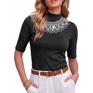 image:imagePrinStory Womens Tops Mock Neck Short Sleeve T Shirts Dressy Casual Ribbed Knit Slim Fit Summer Business Going Out Tops 2026Dw Bk White Colla