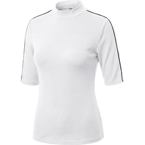 image:imageWomens Dressy Casual Mock Neck Tops Business Casual Half Sleeve Work Shirts02 Beige White