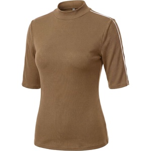 image:imageWomens Dressy Casual Mock Neck Tops Business Casual Half Sleeve Work Shirts05 Khaki