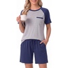 image:imageMens Pajamas Set Short Sleeve Raglan Shirts and Shorts Lounge Sleepwear03navy Blue