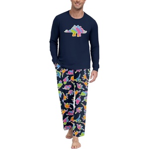 image:imageMens Pajama Set Long Sleeve Shirts and Pants Soft Comfy Pjs Print SleepwearFp Navy Blue Dinosaur