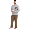 image:imageMens Pajamas Set Shirt and Pants Relaxed Fit Soft Fall Loungewear SleepwearBrown Light Gray