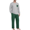 image:imageMens Pajamas Set Shirt and Pants Relaxed Fit Soft Fall Loungewear SleepwearDark Green Light Gy