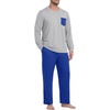 image:imageMens Pajamas Set Shirt and Pants Relaxed Fit Soft Fall Loungewear SleepwearRoyal Blue Light Gy