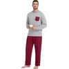image:imageMens Pajamas Set Shirt and Pants Relaxed Fit Soft Fall Loungewear SleepwearWine Red Light Gray