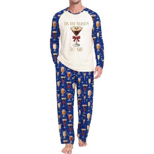 image:imageMens Pajamas Set Shirt and Pants Relaxed Fit Soft Fall Loungewear SleepwearBlue Drinking