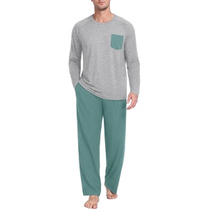 image:imageMens Pajamas Set Shirt and Pants Relaxed Fit Soft Fall Loungewear SleepwearHaze Blue Light Gray