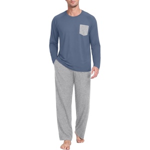 image:imageMens Pajamas Set Shirt and Pants Relaxed Fit Soft Fall Loungewear SleepwearLight Gray Gray Blue