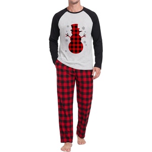 image:imageMens Pajamas Set Shirt and Pants Relaxed Fit Soft Fall Loungewear SleepwearRed Plaid Snowman