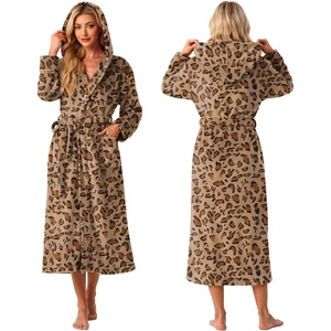 image:imagePrinStory Luxury Womens Robe with Hood Fluffy Bath Robe for Women S2XLLeopard Print