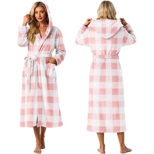 image:imagePrinStory Luxury Womens Robe with Hood Fluffy Bath Robe for Women S2XLPink Large Plaid