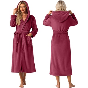 image:imagePrinStory Luxury Womens Robe with Hood Fluffy Bath Robe for Women S2XLWine Red