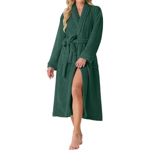 image:imagePrinStory Womens Robe Long Fluffy Fleece BathrobeGreen