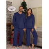 image:imagePrinStory Couples Matching Fleece Pajama Set for Women amp Men Warm SleepwearNavy Blue