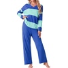image:imagePrinStory Pajamas for Women Set Striped Pjs Set with PocketsFpblue Green Stripe