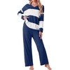 image:imagePrinStory Pajamas for Women Set Striped Pjs Set with PocketsFpnavy Blue Wt Stripe