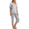 image:imagePrinStory Womens Pajama Set Short Sleeve Shirt and Capri Pants Sleepwear Pjs Set with PocketsBlack Star Gray
