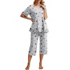 image:imagePrinStory Womens Pajama Set Short Sleeve Shirt and Capri Pants Sleepwear Pjs Set with PocketsBlack Star Gray