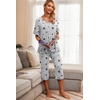 image:imagePrinStory Womens Pajama Set Short Sleeve Shirt and Capri Pants Sleepwear Pjs Set with PocketsBlack Star Gray