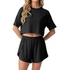 image:imagePrinStory Womens Pajama Sets Side Split Shorts Pj Set Cute Pjs 2 Piece Summer Lounge SetsBlack