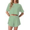 image:imagePrinStory Womens Pajama Sets Side Split Shorts Pj Set Cute Pjs 2 Piece Summer Lounge SetsFpgreen White Stripe