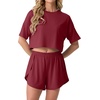 image:imagePrinStory Womens Pajama Sets Side Split Shorts Pj Set Cute Pjs 2 Piece Summer Lounge SetsWine Red