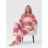 image:imagePrinStory Womens Pajama Sets Striped Pajama Set with PocketsFpdark Light Pink Sp