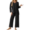 image:imagePrinStory Womens Pajamas Sets 2 Piece V Neck Pj Set with Lace TrimBlack
