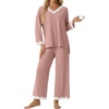image:imagePrinStory Womens Pajamas Sets 2 Piece V Neck Pj Set with Lace TrimDusty Pink