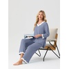 image:imagePrinStory Womens Pajamas Sets 2 Piece V Neck Pj Set with Lace TrimGray Blue